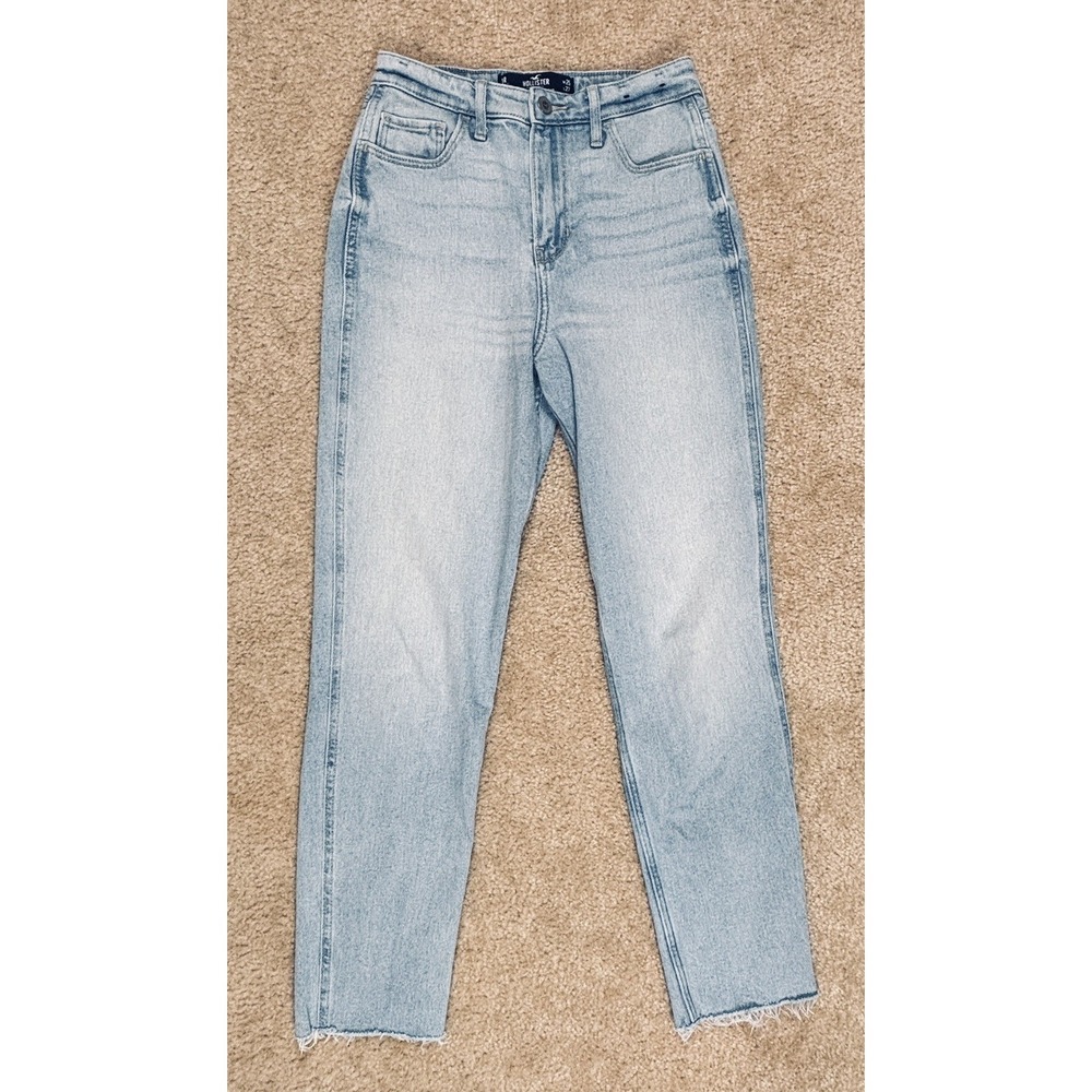 Hollister High Rise Mom Jeans Womens 1R W25 L27 Raw Hem Light Wash